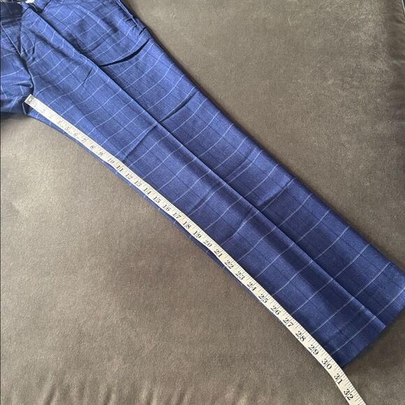 Men’s Blue Plaid 3 Piece Slim Fit Suit Notched Lapel Jacket 40 Pants 36 NWT - Picture 12 of 15